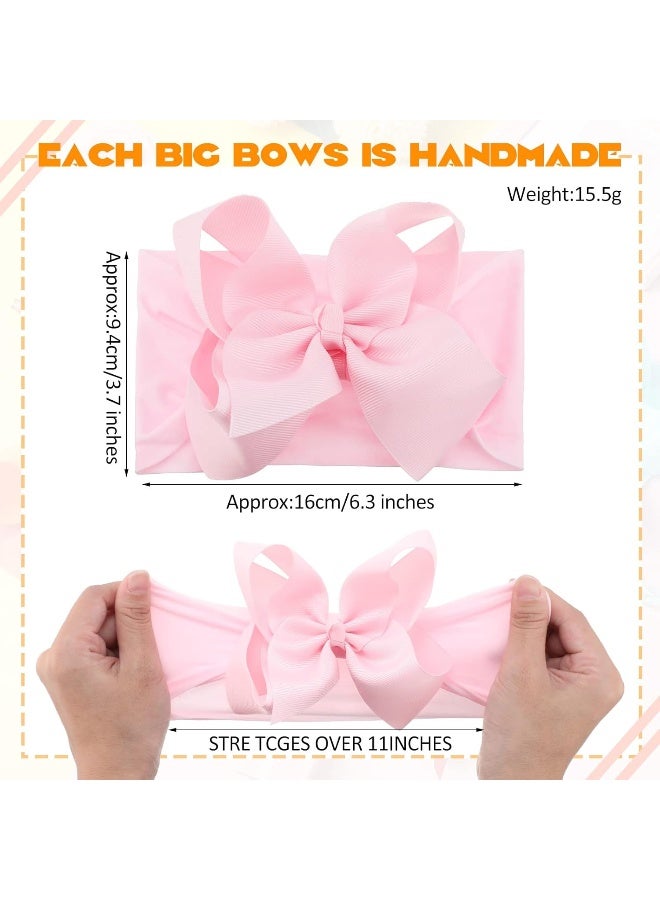 Hoteam Hoteam 50 Pcs Baby Girls Large Bows Headbands 6.3 Inch Soft Wide Turban Baby Headbands Elastic Nylon Hairbands Hair Accessories for Infants Newborns Infants Toddlers Kids  - Image 2