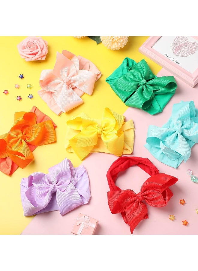Hoteam Hoteam 50 Pcs Baby Girls Large Bows Headbands 6.3 Inch Soft Wide Turban Baby Headbands Elastic Nylon Hairbands Hair Accessories for Infants Newborns Infants Toddlers Kids  - Image 5