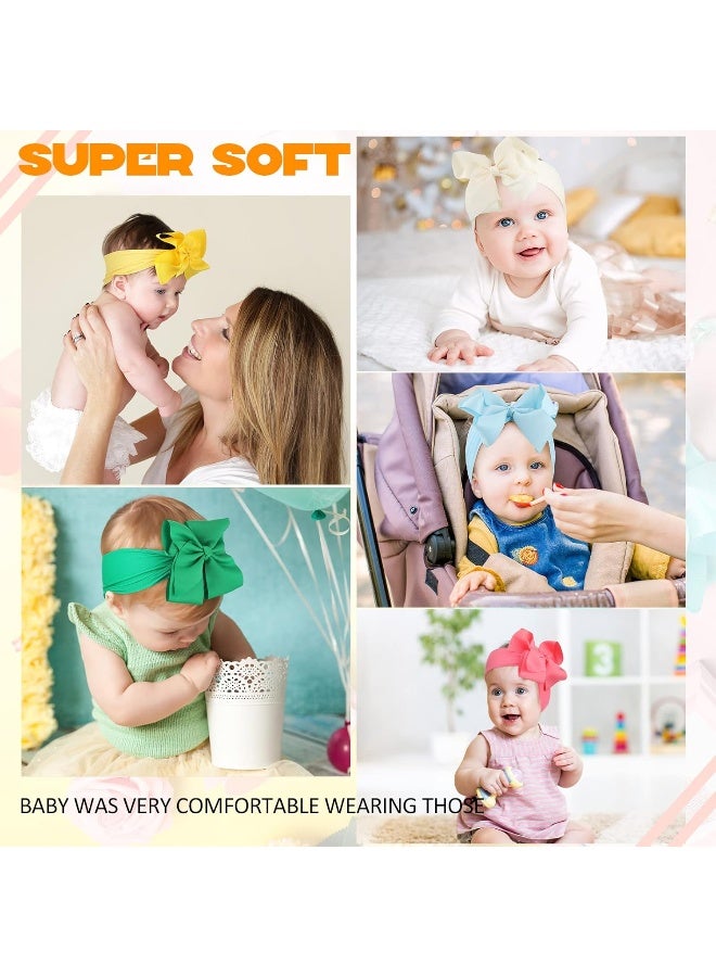 Hoteam Hoteam 50 Pcs Baby Girls Large Bows Headbands 6.3 Inch Soft Wide Turban Baby Headbands Elastic Nylon Hairbands Hair Accessories for Infants Newborns Infants Toddlers Kids  - Image 4