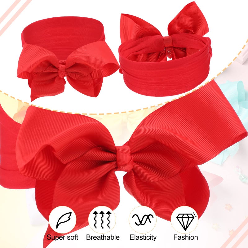 Hoteam 50 Pcs Baby Girls Large Bows Headbands 6.3 Inch Soft Wide Turban Baby Headbands Elastic Nylon Hairbands Hair Accessories for Infants Newborns Infants Toddlers Kids - Image 3