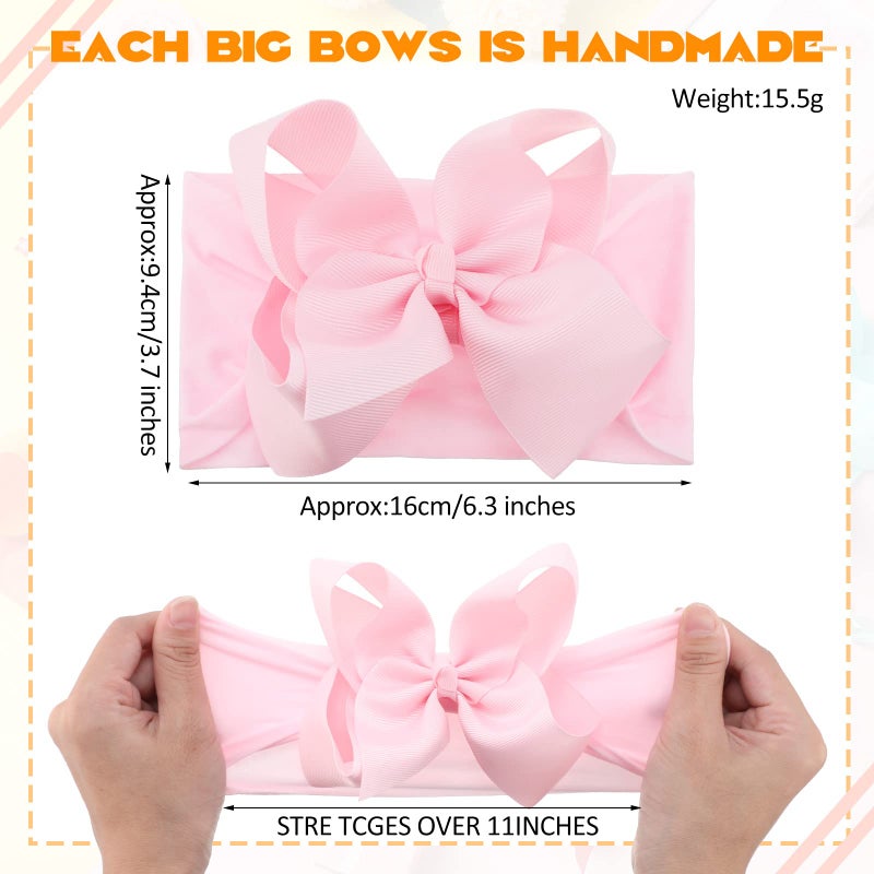 Hoteam 50 Pcs Baby Girls Large Bows Headbands 6.3 Inch Soft Wide Turban Baby Headbands Elastic Nylon Hairbands Hair Accessories for Infants Newborns Infants Toddlers Kids - Image 2