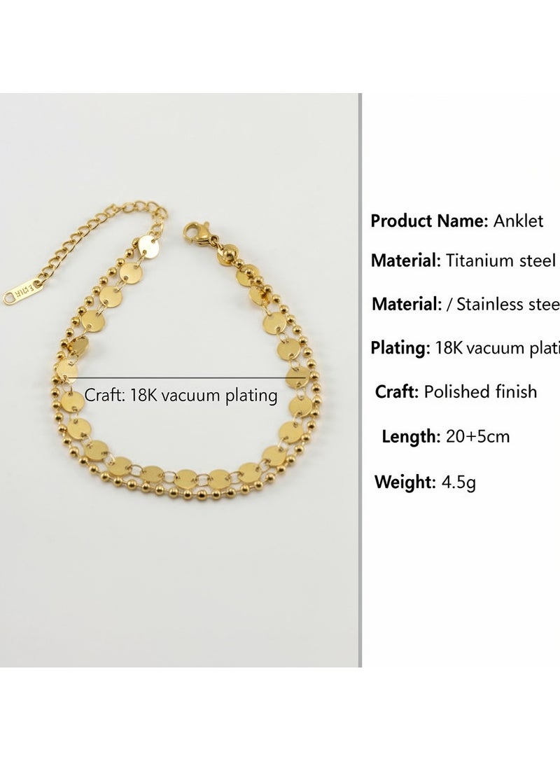 AMETOER Fashionable 18K Gold Plated Stainless Steel Stacked Anklet for Women – Versatile Round Spliced Accessory - Image 5