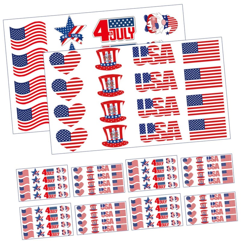 Independence Day Face Tattoos Sticker Set 10pcs Waterproof Patriotic American Flag Temporary Body Decals for Women Usa Party Favors Style - Image 1
