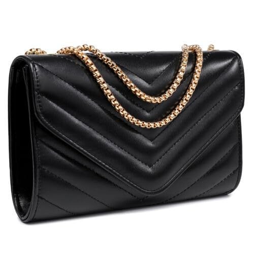 KRIFTY Womens Small Quilted Crossbody Bags Stylish Designer Evening Bag Clutch Purses And Handbags With Chain Shoulder Strap (Gold) - Image 5