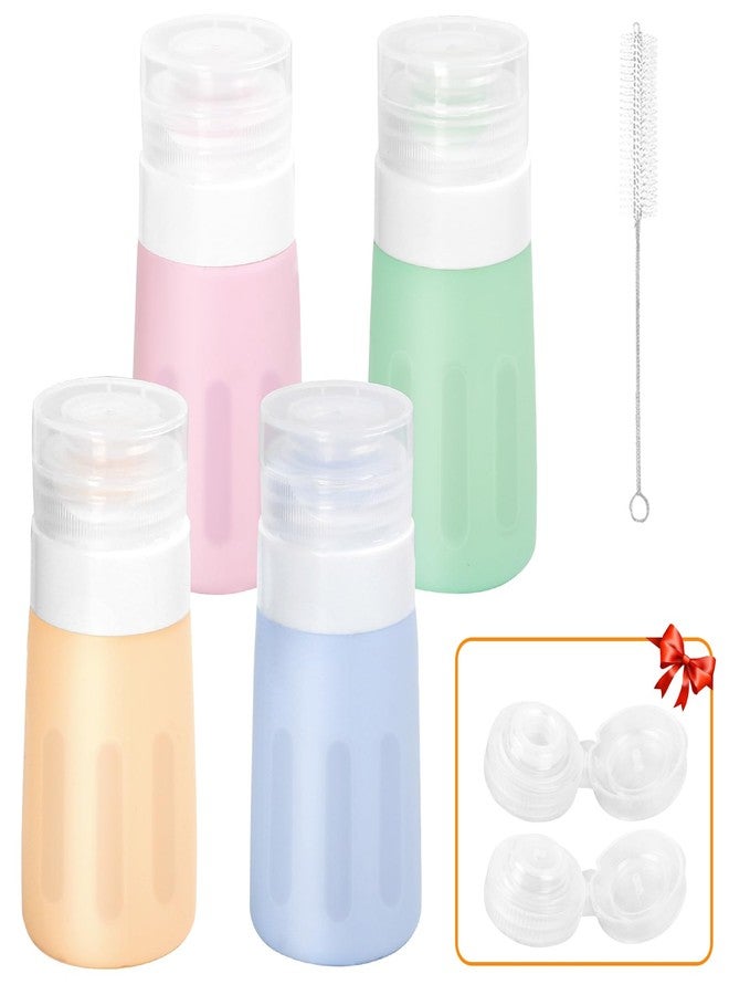 Seropy 4Pcs Condiment Squeeze Bottles for Sauces, Leakproof Salad Dressing Container to Go, Small Silicone Squeeze Bottles with Brush, Condiment Containers Dispenser for Ketchup Hot Sauce Lunch Travel, 2 Oz - Image 1