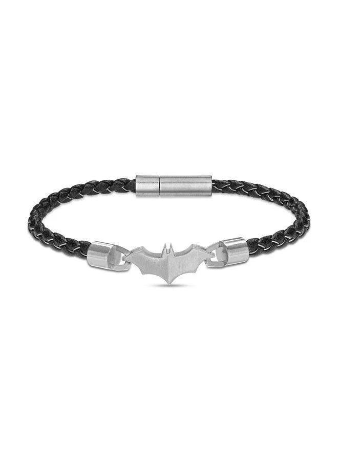 POLICE Batarang Men's Leather Bracelet with Black Stainless Steel Pendant, Magnetic Closure