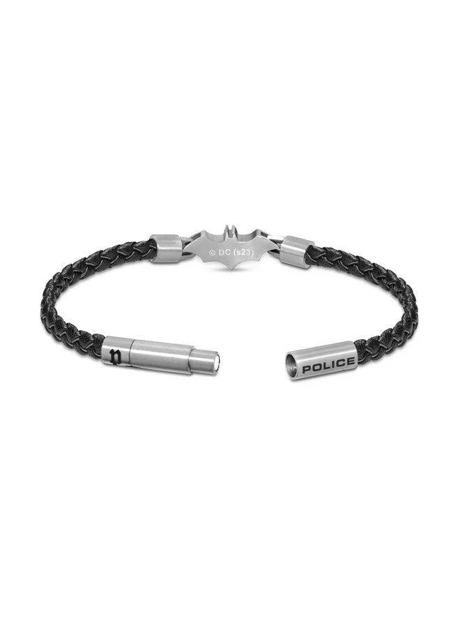 POLICE Batarang Men's Leather Bracelet with Black Stainless Steel Pendant, Magnetic Closure