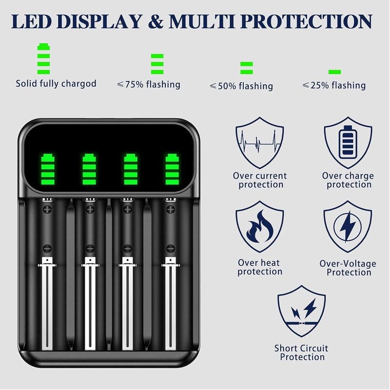 LINJIE Battery Charger, Universal battery charger,4 Slots Battery Charger,USB charging available，Suitable for AA and AAA rechargeable batteries, intelligent detection technology - Image 3