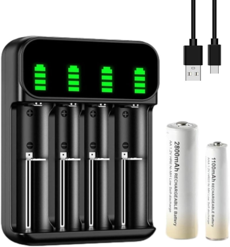 LINJIE Battery Charger, Universal battery charger,4 Slots Battery Charger,USB charging available，Suitable for AA and AAA rechargeable batteries, intelligent detection technology - Image 1