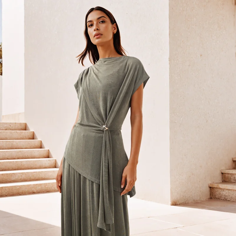Iconic Draped Top with Clasp Accent