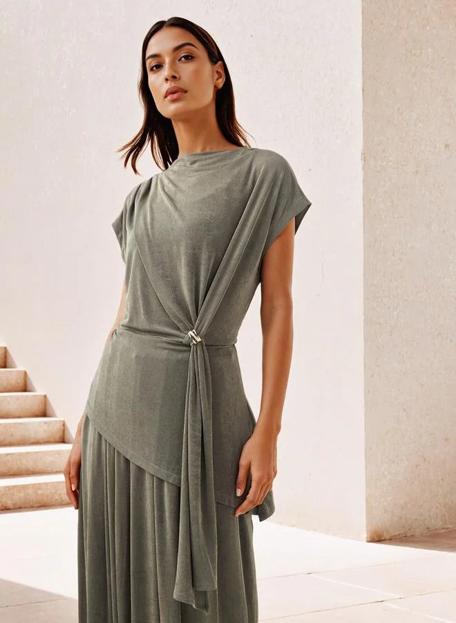 Iconic Iconic Draped Top with Clasp Accent