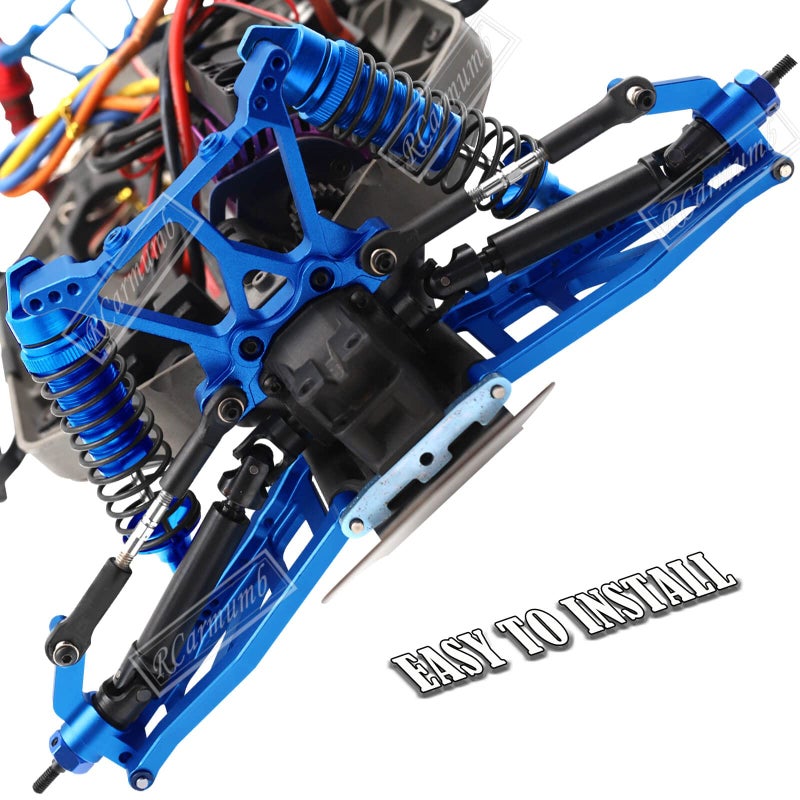 Rcarmumb Alloy Front Rear Suspension Arm & Steering Blocks Caster Blocks C-Hubs Stub Axle Carriers Upgrades Part for 1/10 Slash 4x4 VXL,Stampede 4X4 VXL,Rustler 4X4 VXL,Hoss 4X4 VXL,Navy Blue - Image 4