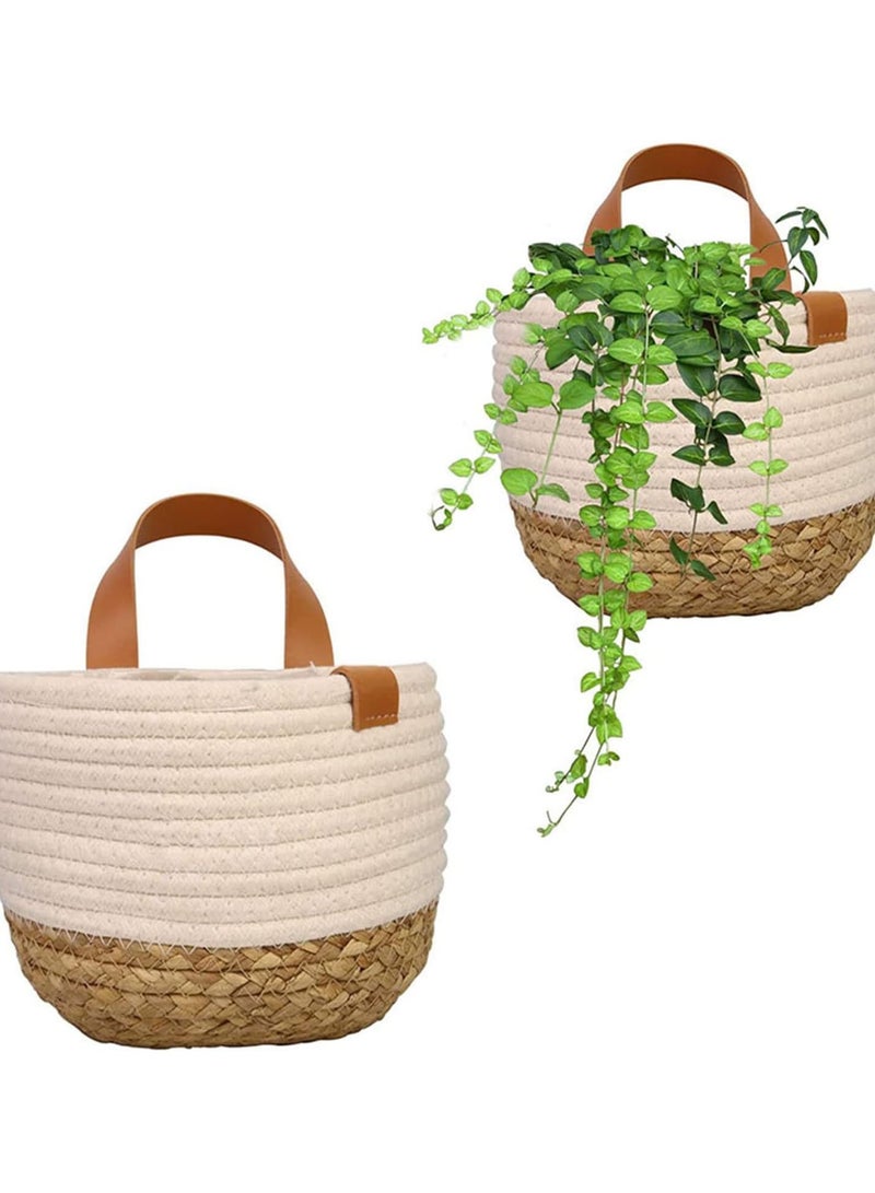 GGOOT 2 Pack Wall Hanging Cotton Storage Baskets, Small Hanging Basket Rope Plant Basket Hanging Woven Wall Basket for Keys Wallet Plants Towels Toys (7.8 x 6.3 inch)  - Image 1