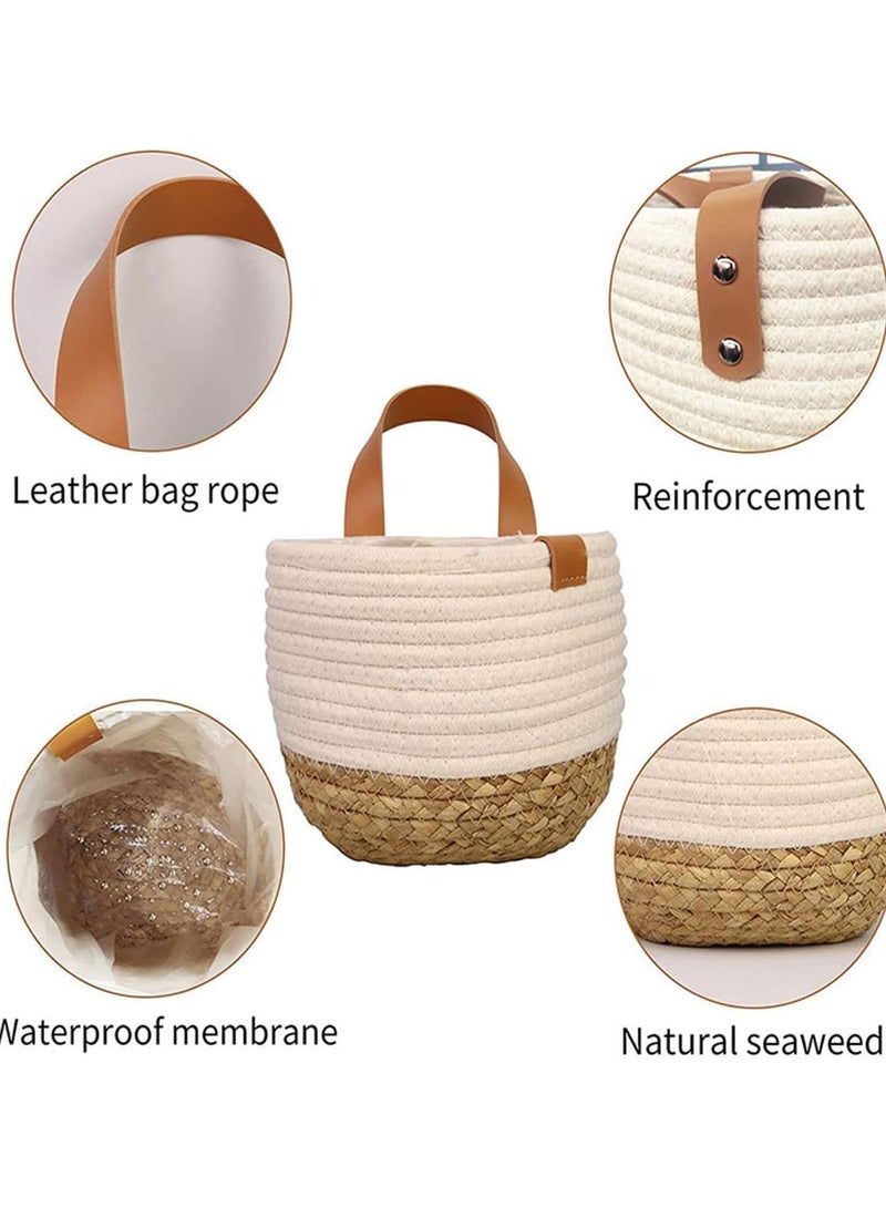 GGOOT 2 Pack Wall Hanging Cotton Storage Baskets, Small Hanging Basket Rope Plant Basket Hanging Woven Wall Basket for Keys Wallet Plants Towels Toys (7.8 x 6.3 inch)  - Image 3