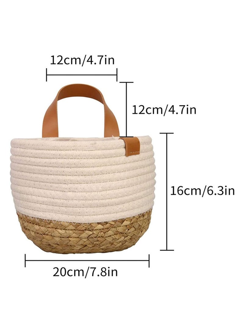 GGOOT 2 Pack Wall Hanging Cotton Storage Baskets, Small Hanging Basket Rope Plant Basket Hanging Woven Wall Basket for Keys Wallet Plants Towels Toys (7.8 x 6.3 inch)  - Image 2