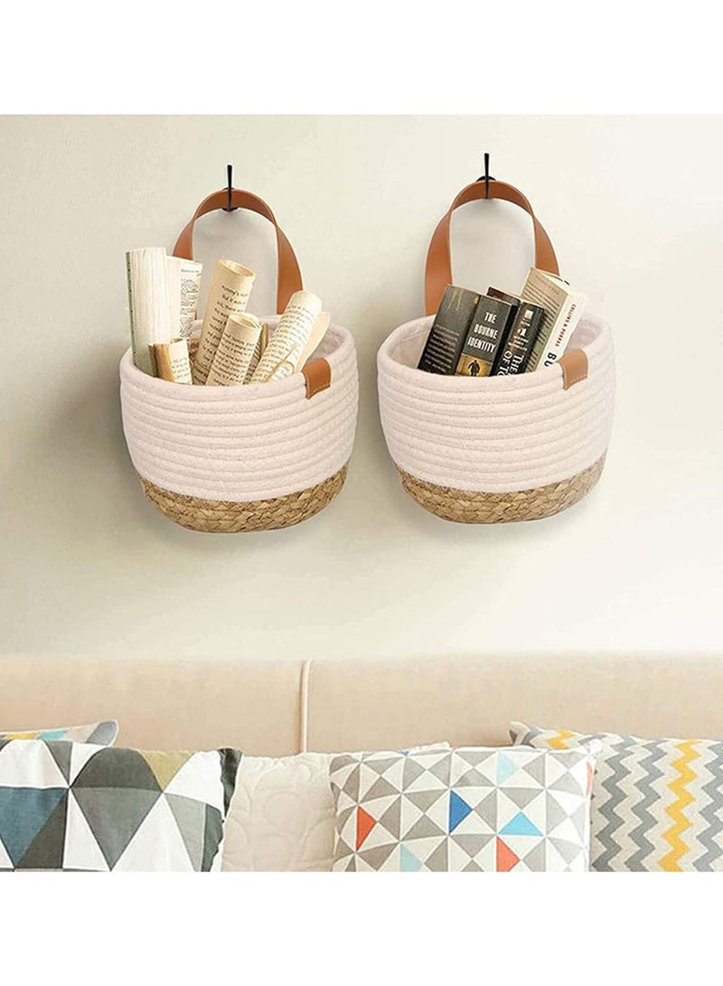 GGOOT 2 Pack Wall Hanging Cotton Storage Baskets, Small Hanging Basket Rope Plant Basket Hanging Woven Wall Basket for Keys Wallet Plants Towels Toys (7.8 x 6.3 inch)  - Image 4