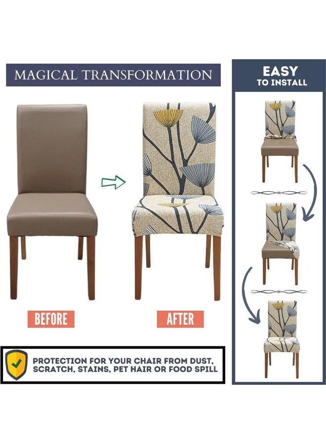 جيه زد اس مجموعة من 6 أغطية كراسي غرفة الطعام من JZS، أغطية كراسي مرنة من حرير الحليب، أغطية كراسي مطبوعة قابلة للإزالة والغسل وغطاء واقي لكراسي الطعام في المطبخ للمنزل، 6 قطع، إبر سوداء - Image 3