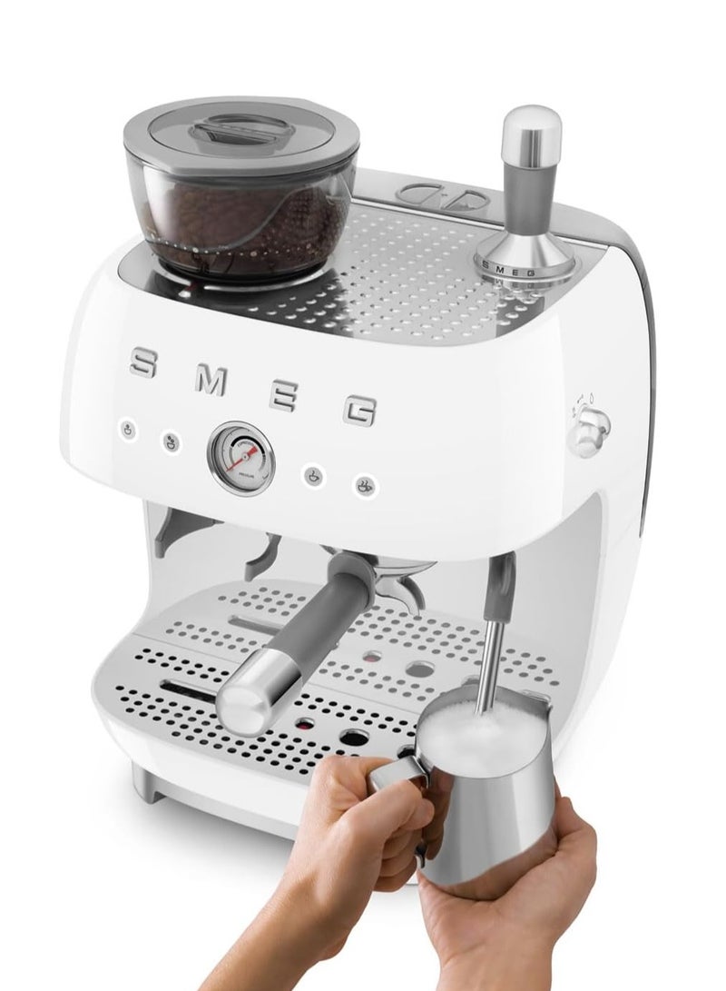 smeg 50s Retro Style Coffee Machine with Built-in Grinder, Manual Espresso Maker, 4L Water Tank, Gloss Finish  - Image 1