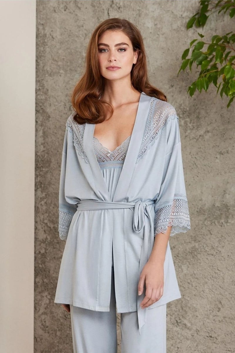 pierre cardin 2820 Mist Lace Combed Cotton 3-Piece Women's Shorts Pajama Set  - Image 2