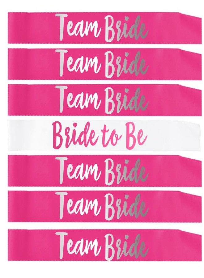 طقم وشاح ساتان من 7 قطع من GDTO8820 Team Bride - هدايا حفلات أنيقة وممتعة لحفلات توديع العزوبية وحفلات الزفاف (طقم من 7 قطع، أبيض ووردي) - Image 2