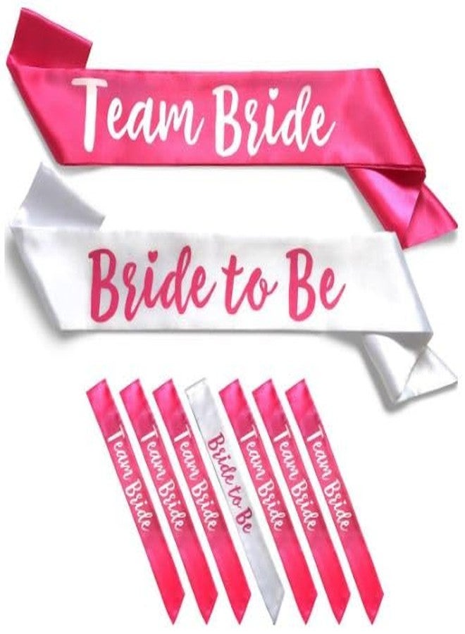 طقم وشاح ساتان من 7 قطع من GDTO8820 Team Bride - هدايا حفلات أنيقة وممتعة لحفلات توديع العزوبية وحفلات الزفاف (طقم من 7 قطع، أبيض ووردي) - Image 1