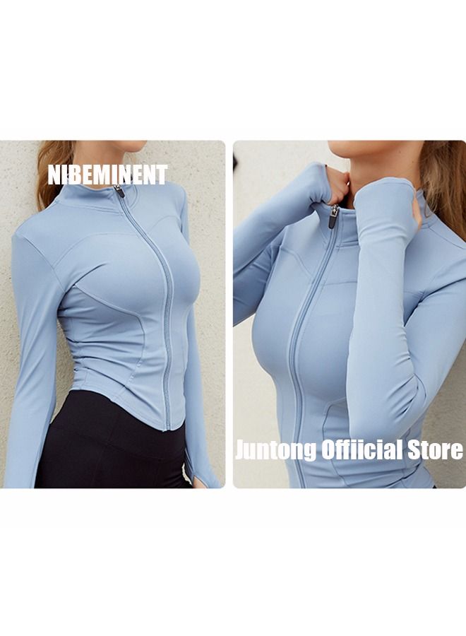 NIBEMINENT Women Yoga Sportswear Hooded Zipper Coat RunningFitness Sportswear Blue - Image 5