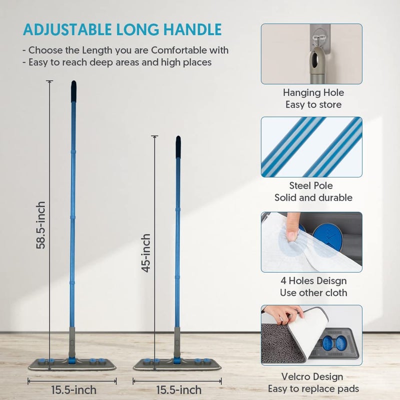 FORSPEEDER Microfibre Floor Mop for Cleaning Floors - FORSPEEDER Flat Floor Mop for Laminate Wooden Hard Floor Vinyl Tile, Dust Wet Dry Mop for Kitchen Bathroom Wall Cleaning with 3 Washable Chenille Pads - Image 4