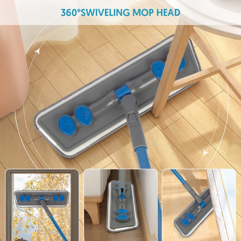 FORSPEEDER Microfibre Floor Mop for Cleaning Floors - FORSPEEDER Flat Floor Mop for Laminate Wooden Hard Floor Vinyl Tile, Dust Wet Dry Mop for Kitchen Bathroom Wall Cleaning with 3 Washable Chenille Pads - Image 5