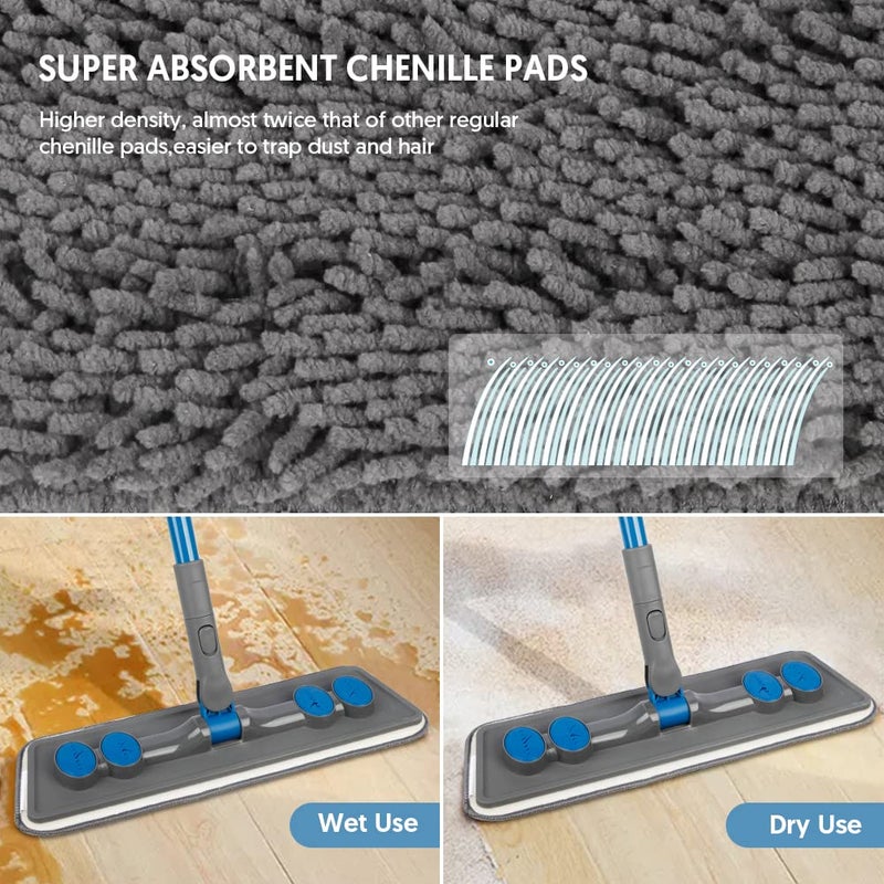 FORSPEEDER Microfibre Floor Mop for Cleaning Floors - FORSPEEDER Flat Floor Mop for Laminate Wooden Hard Floor Vinyl Tile, Dust Wet Dry Mop for Kitchen Bathroom Wall Cleaning with 3 Washable Chenille Pads - Image 2