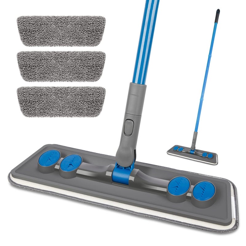 FORSPEEDER Microfibre Floor Mop for Cleaning Floors - FORSPEEDER Flat Floor Mop for Laminate Wooden Hard Floor Vinyl Tile, Dust Wet Dry Mop for Kitchen Bathroom Wall Cleaning with 3 Washable Chenille Pads - Image 1