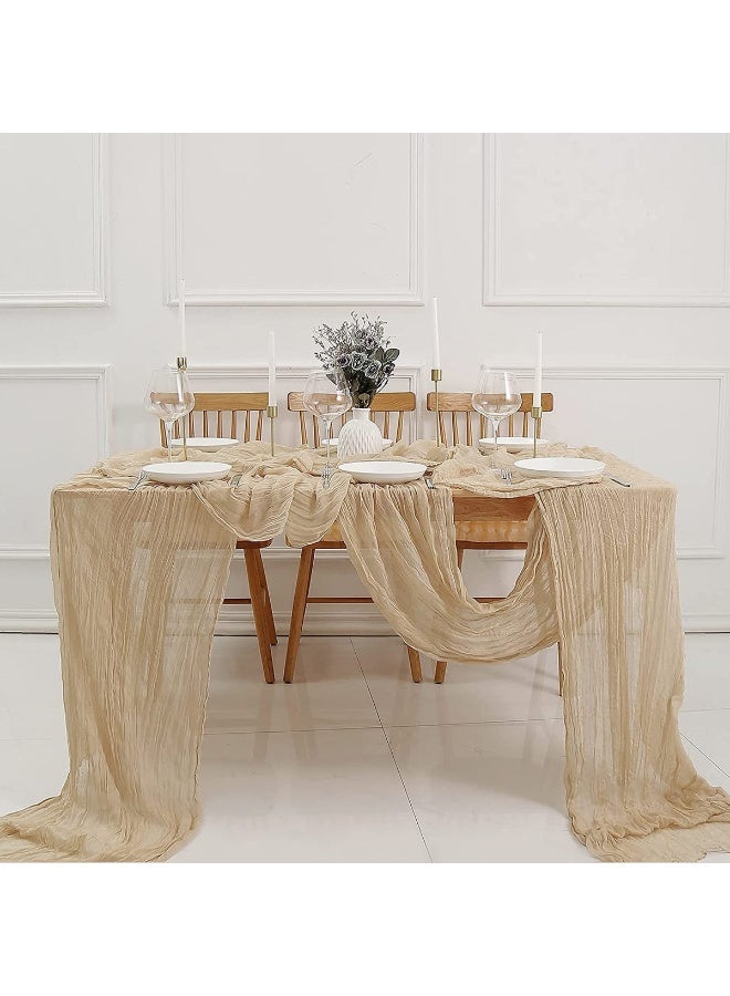 Translucent Table Runner Chessian Tablecloth for Wedding Reception Bridal Shower Party Decoration Table Centerpiece 90*340cm Beige tableclothes - Image 1