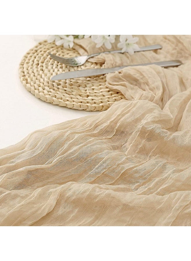 Translucent Table Runner Chessian Tablecloth for Wedding Reception Bridal Shower Party Decoration Table Centerpiece 90*340cm Beige tableclothes - Image 3