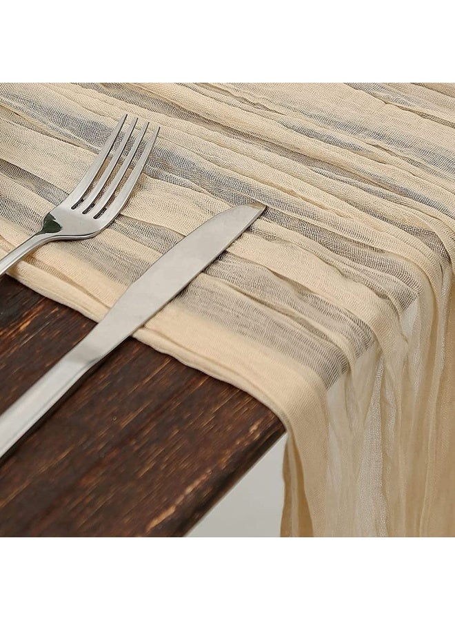 Translucent Table Runner Chessian Tablecloth for Wedding Reception Bridal Shower Party Decoration Table Centerpiece 90*340cm Beige tableclothes - Image 2