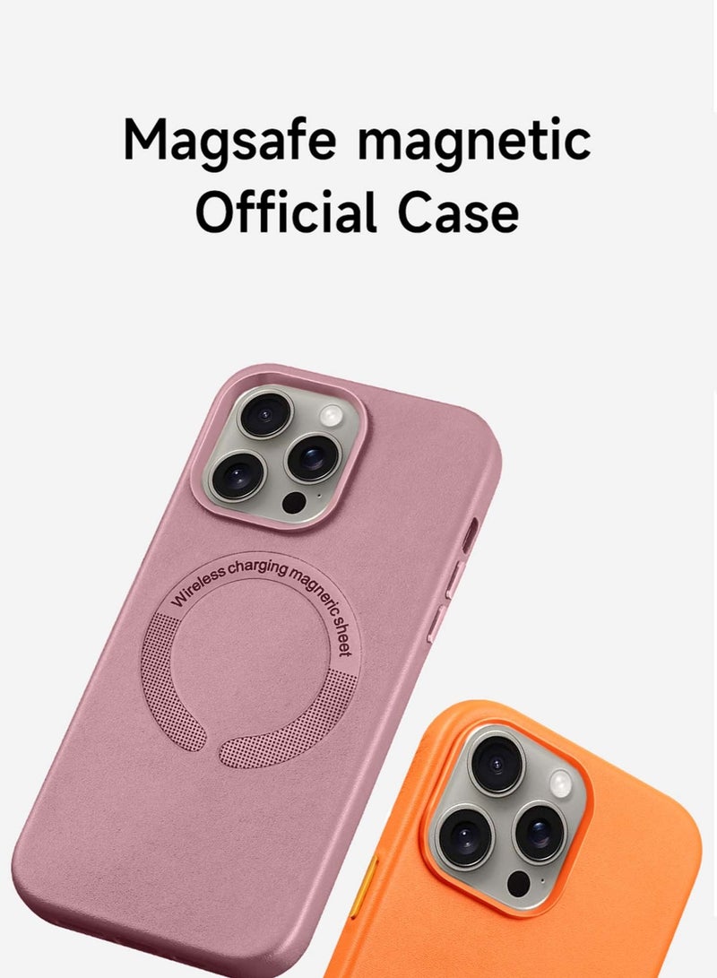 Techie غطاء خلفي جلدي مغناطيسي ماغسيف لأبل آيفون 15 برو ماكس مع ميكروفايبر داخلي - وردي باهت - Image 2