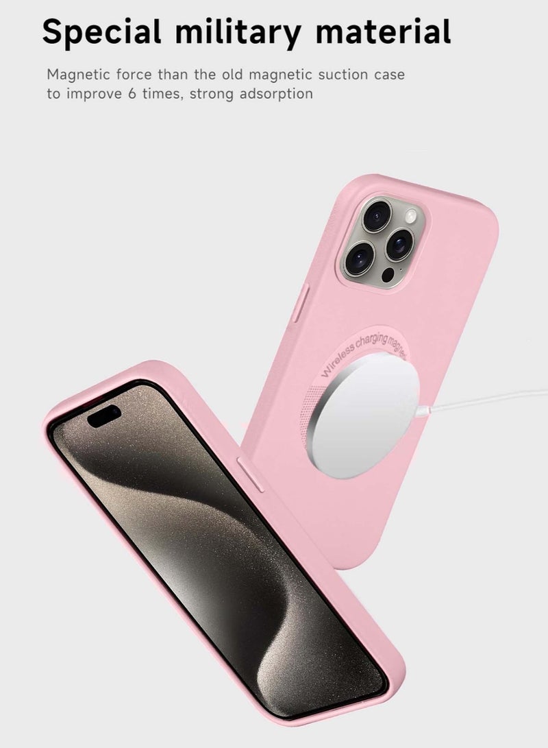 Techie غطاء خلفي جلدي مغناطيسي ماغسيف لأبل آيفون 15 برو ماكس مع ميكروفايبر داخلي - وردي باهت - Image 3