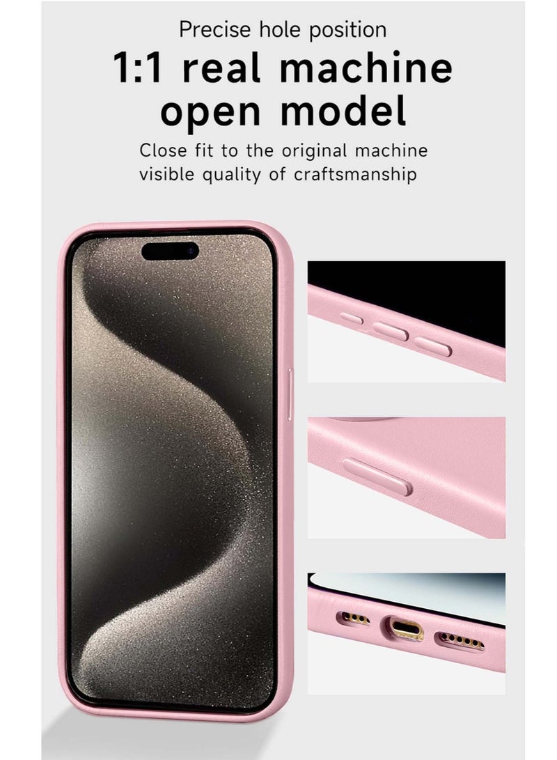 Techie غطاء خلفي جلدي مغناطيسي ماغسيف لأبل آيفون 15 برو ماكس مع ميكروفايبر داخلي - وردي باهت - Image 5