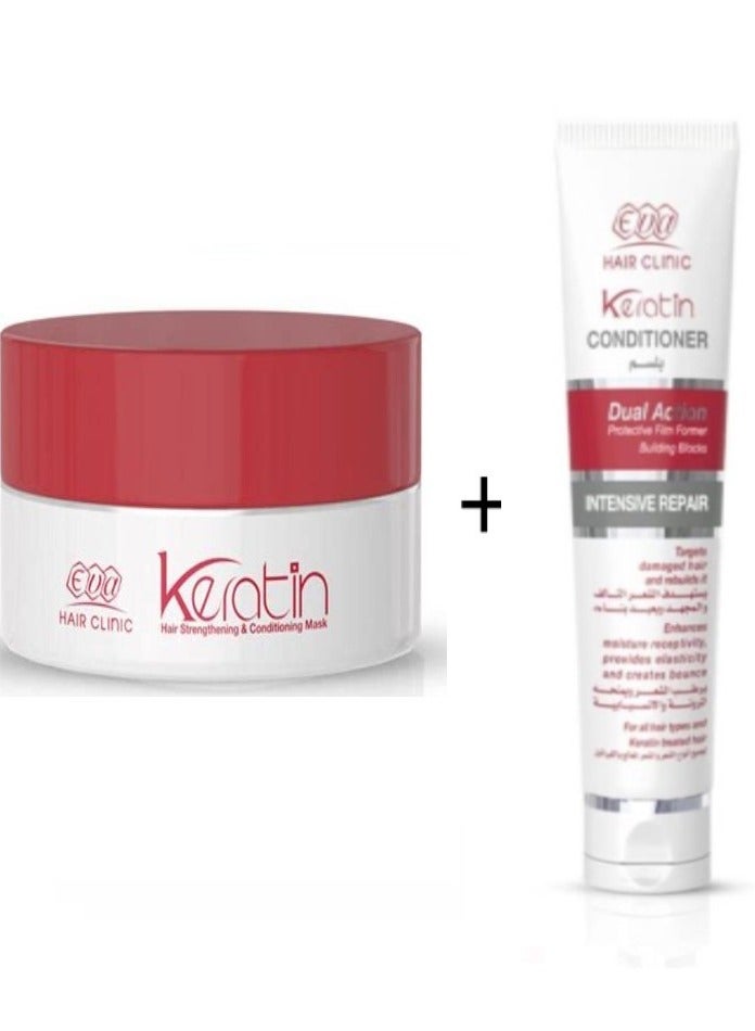 Eva Hair Clinic Ketain Conditioner + Hair Clinic Keratin  Strengthening  Mask  230+200 ml