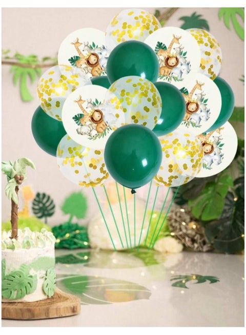 17pcs Jungle Animal Theme Latex Balloons 12" Gold Metallic Chrome Filled Party Balloons with Tie Ribbon for Birthday Baby Shower Party Decorations