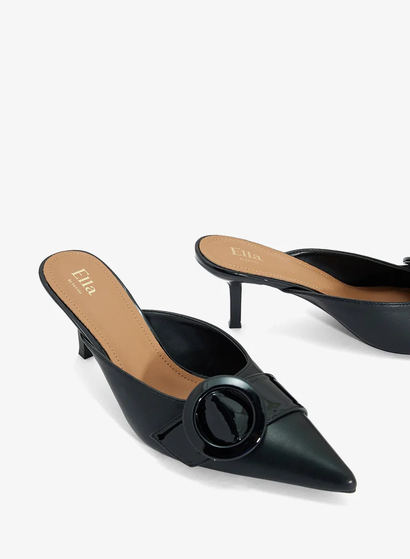 ELLA Black Heeled Mule With Buckle for Women | Best Price UAE