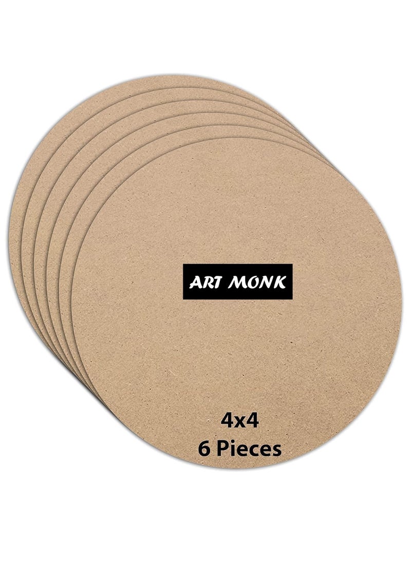 Generic Art Monk 6 Piece Round MDF Boards for Art and Craft Wood Round MDF Sheets for Craft Work DIY MDF Cutouts 4 Inch 6 Pcs  - Image 1