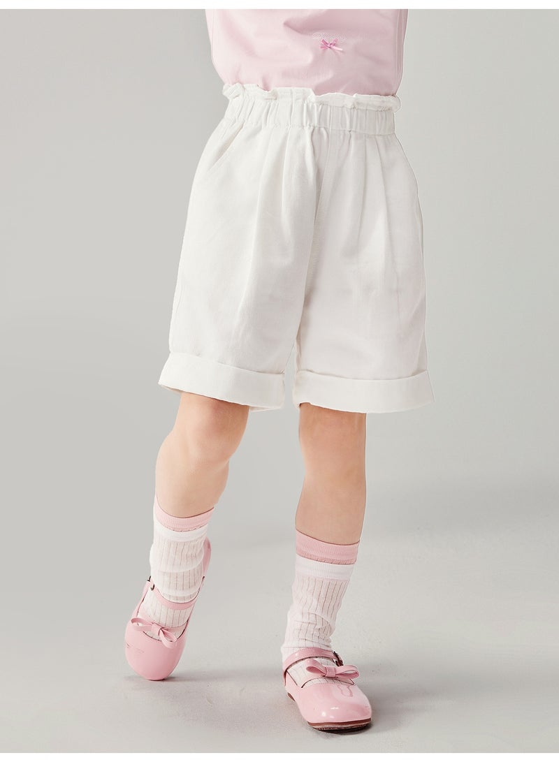 mini bala Girls Kids Casual Elastic Waist Ruffled Hem Pocketed Shorts Soft Breathable Lightweight Comfortable Summer New Style Sweet Daily Wear Children's Fashion Shorts - Image 1