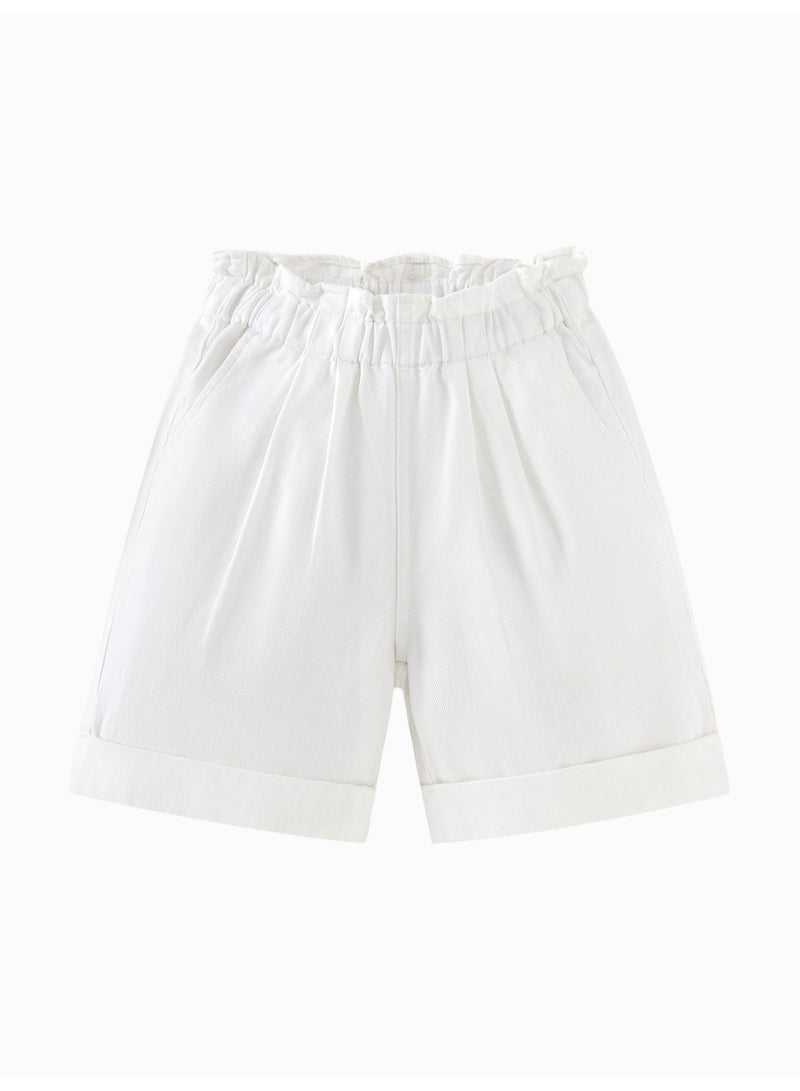 mini bala Girls Kids Casual Elastic Waist Ruffled Hem Pocketed Shorts Soft Breathable Lightweight Comfortable Summer New Style Sweet Daily Wear Children's Fashion Shorts - Image 4