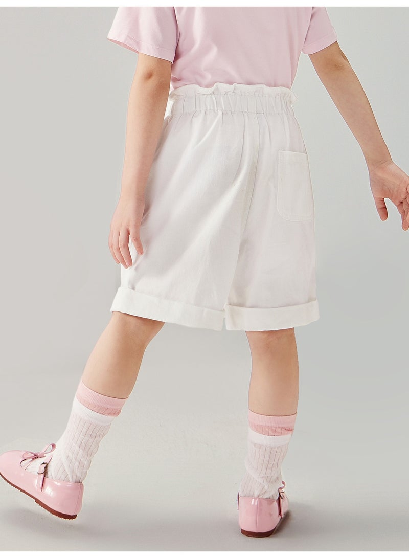 mini bala Girls Kids Casual Elastic Waist Ruffled Hem Pocketed Shorts Soft Breathable Lightweight Comfortable Summer New Style Sweet Daily Wear Children's Fashion Shorts - Image 3