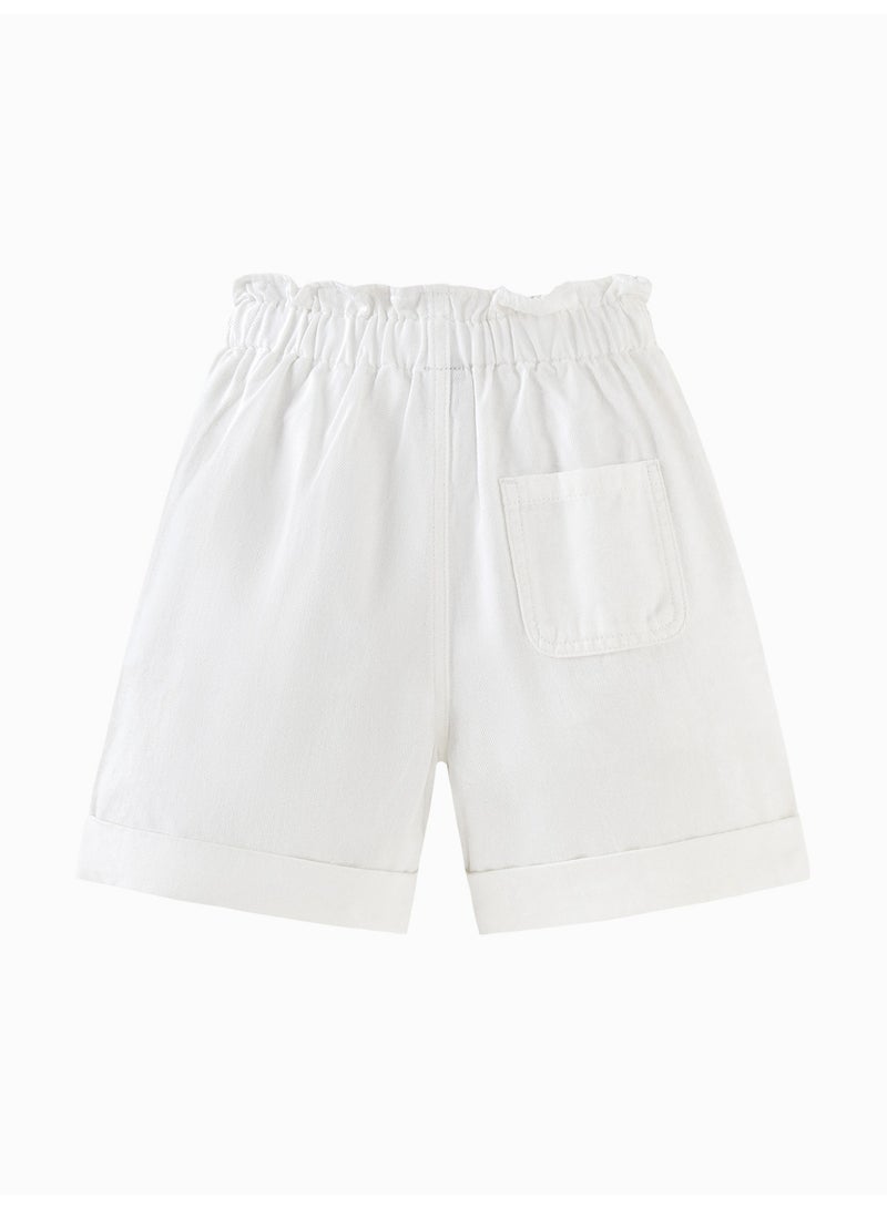 mini bala Girls Kids Casual Elastic Waist Ruffled Hem Pocketed Shorts Soft Breathable Lightweight Comfortable Summer New Style Sweet Daily Wear Children's Fashion Shorts - Image 5