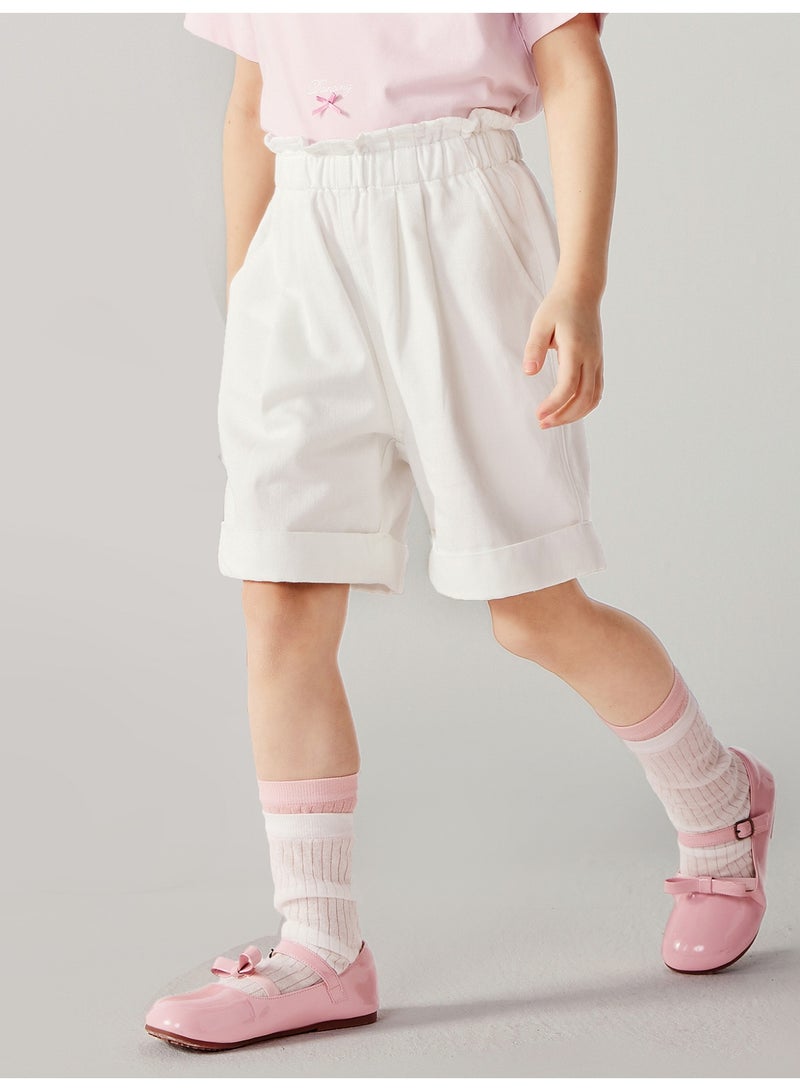 mini bala Girls Kids Casual Elastic Waist Ruffled Hem Pocketed Shorts Soft Breathable Lightweight Comfortable Summer New Style Sweet Daily Wear Children's Fashion Shorts - Image 2