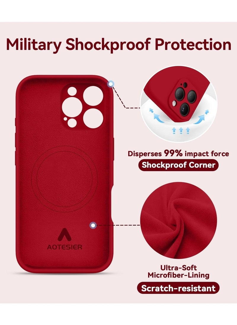 حافظة سيليكون حمراء لجهاز آيفون 16 برو ماكس – حماية الكاميرا، متوافقة مع MagSafe، بطانة ميكروفايبر مضادة للخدش، تشمل 2 واقي شاشة - Image 3