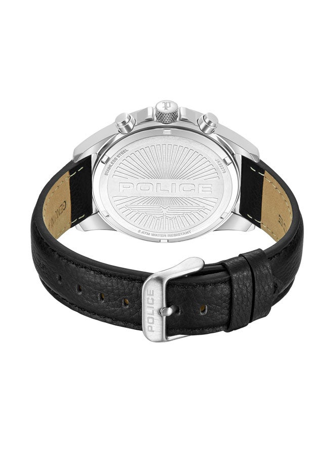 POLICE Men Malawi Men's 45mm Multifunction Watch with Satin Black Dial, Stainless Steel Case & Black Leather Strap - Image 3