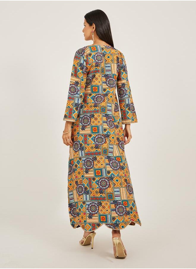 Maxim Creation Abstract Print V-Neck A-Line Jalabiya by Styli  - Image 5