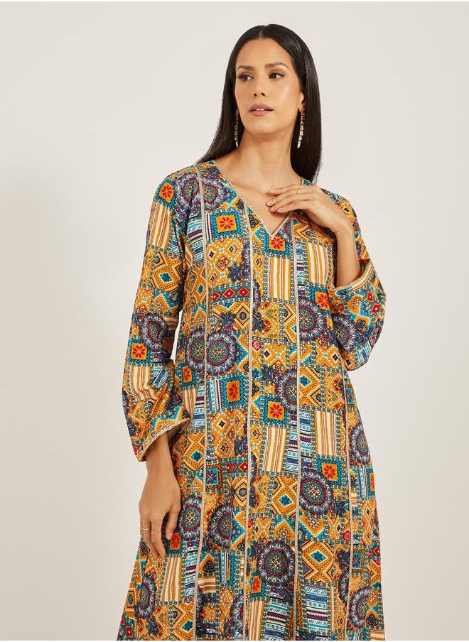 Maxim Creation Abstract Print V-Neck A-Line Jalabiya by Styli  - Image 3