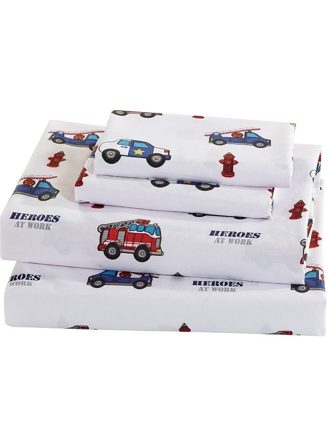 Linen Plus Comforter Set for Kids Heroes Fire Fighter Fire Trucks Police Car Ambulance Paramedic Navy Blue Red White Light Blue Grey Green New Queen - Image 3